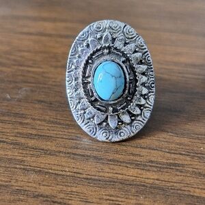 Silver and Turquoise western ring adjustable size